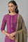 Dark Purple Round Neck kurta With Floral Straight Pants And Chiffon Dupatta