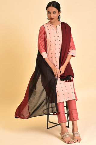 Light Red Chawal Taka Kurta, Pants And Dupatta