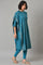 Teal Blue Saree Style kurta With Tights