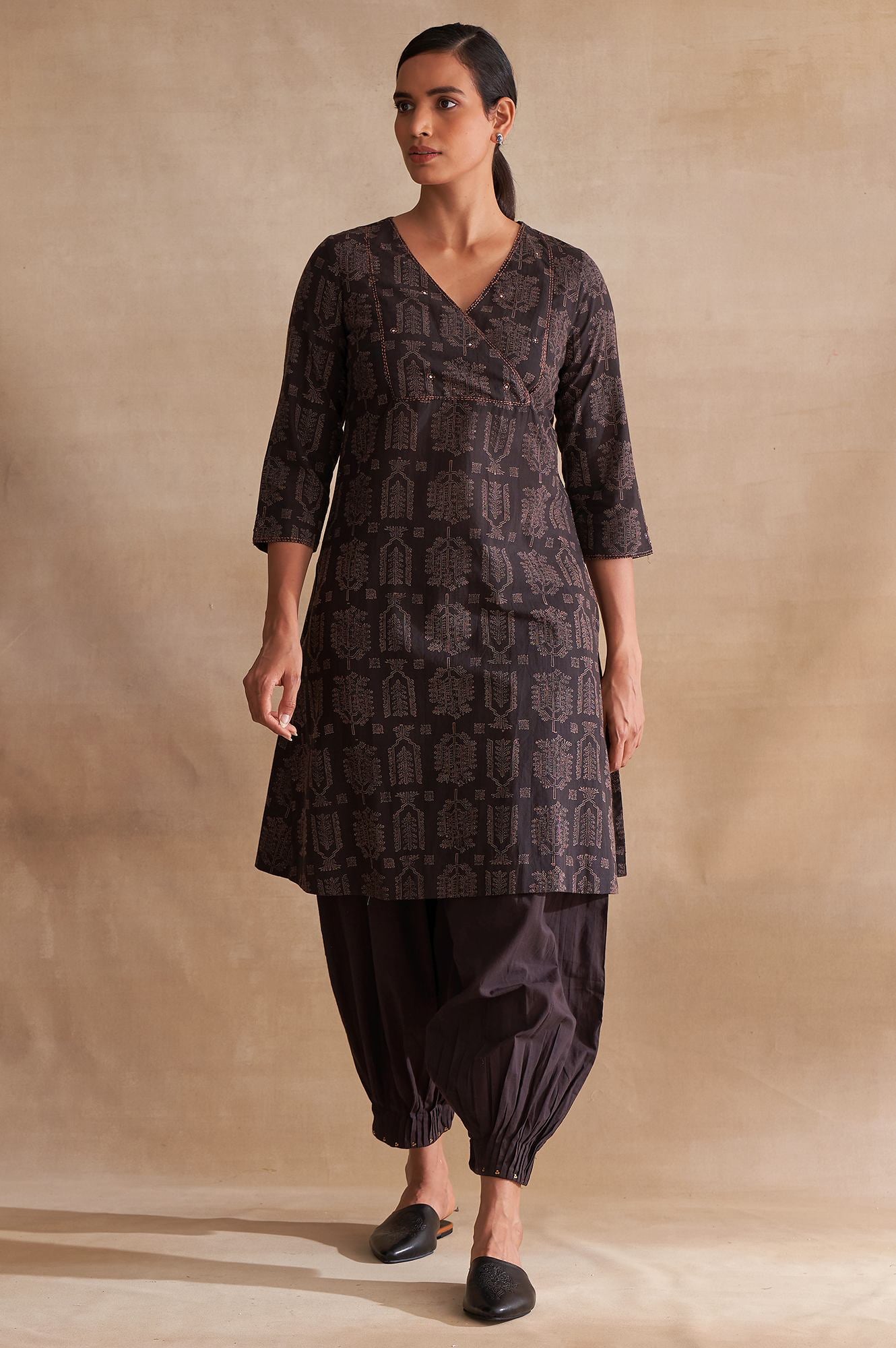 Folksong By W Dark Brown Handblock Print kurta