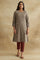 Grey Handblock Print Cotton Flax kurta