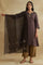 Dark Brown Cotton Silk Embroidered Drape