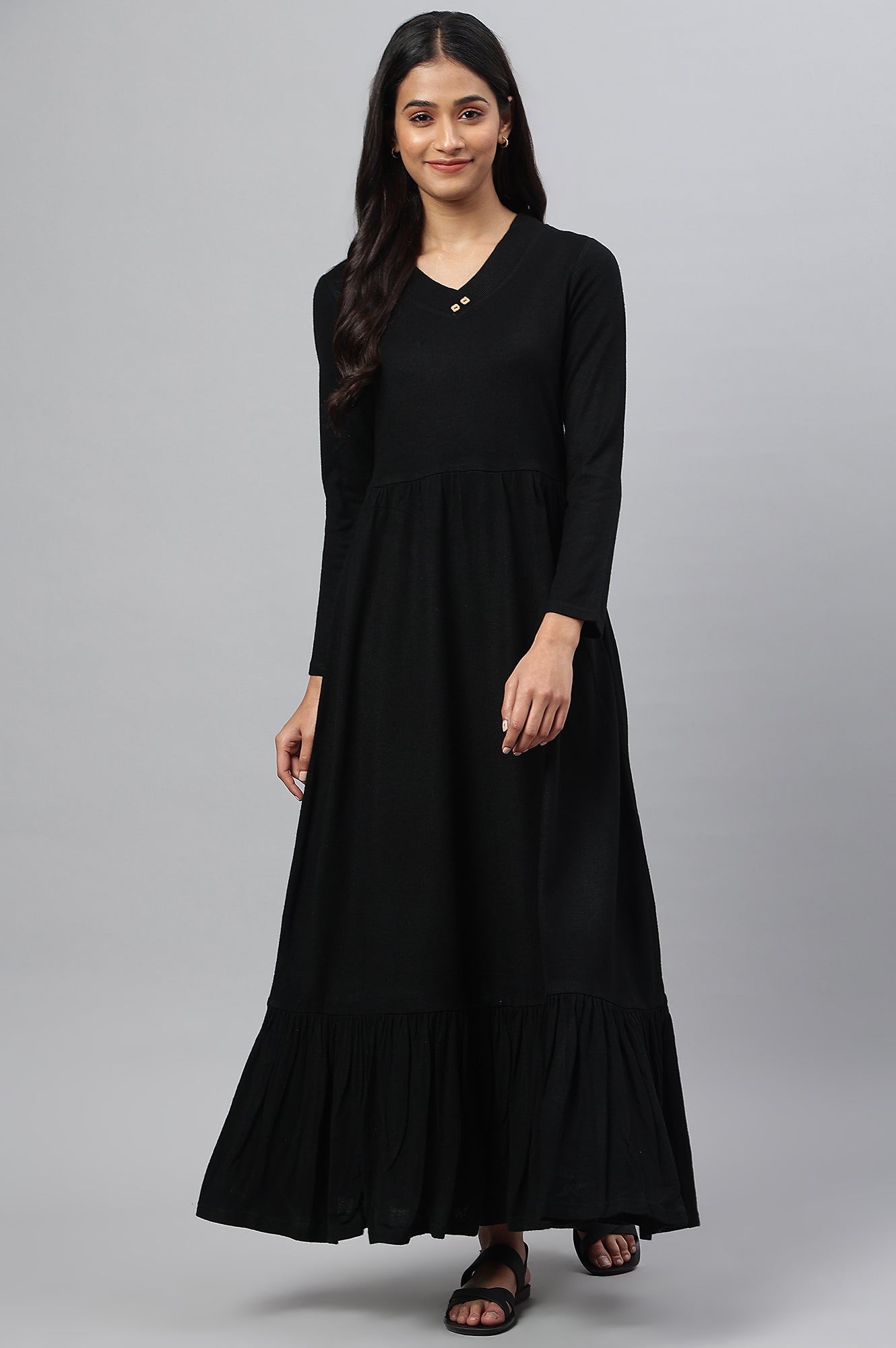 Black Acrylic Plus Size Winter Dress