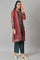 Red Organza Jacket With Green Mettalic Embroidered kurta And Pants