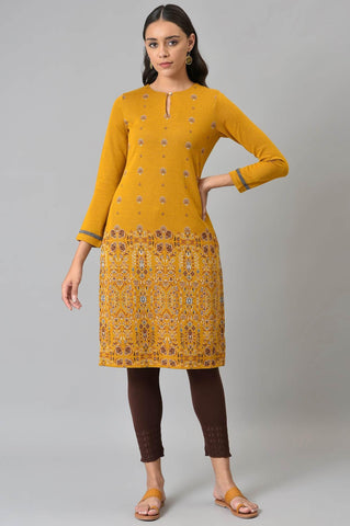 Dark Yellow Geometric Print Winter kurta