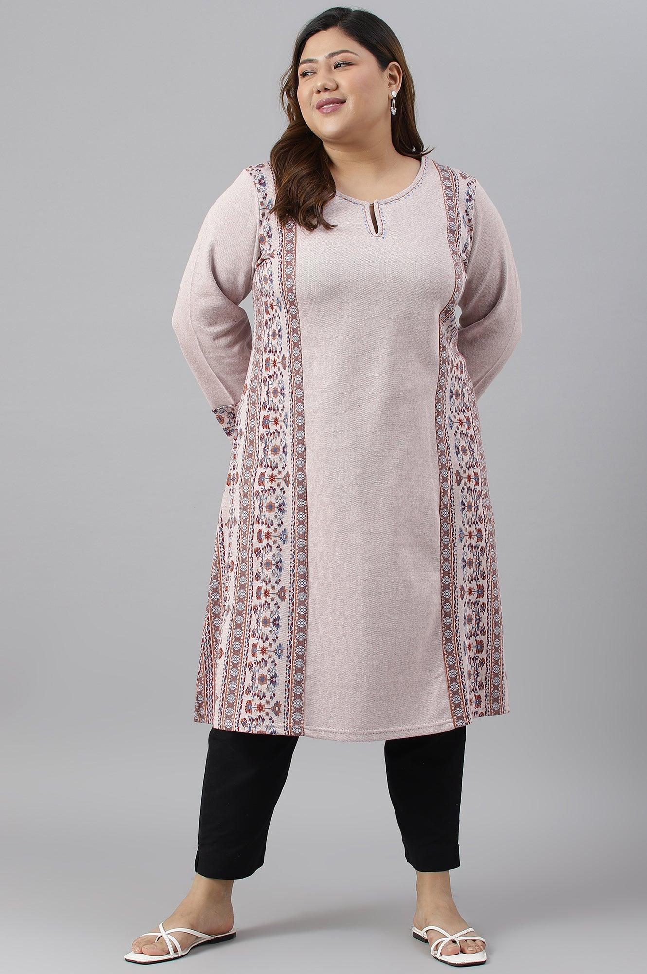 Pink Panelled A-Line Plus Size Winter kurta