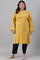 Plus Size Yellow Winter kurta With Embroidered Yoke