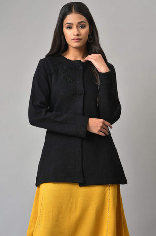 Black Woollen Short Winter Jacket