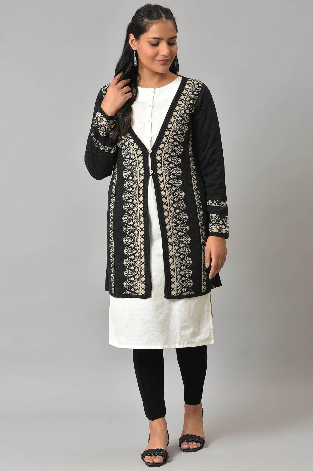 Black Reversible Jacquard Women Cardigan