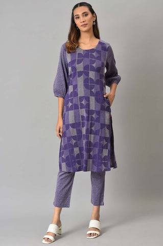 Purple Yarn-Dyed Crepe Jacquard Winter kurta