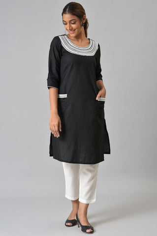 Black Embroidered kurta With White Trousers