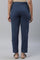 Blue Cotton Lycra Pintuck Trousers