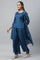 Blue Shantung Top, Gilet and Pants Set