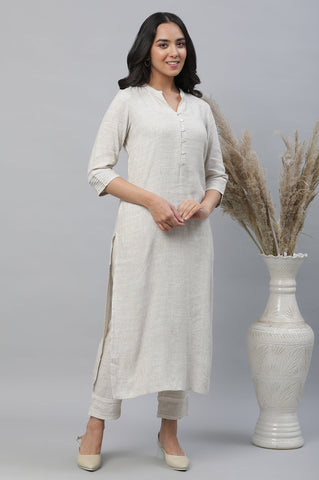 Beige Kurta & Trousers Co-ord Set