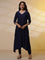 Blue Embroidered Asymmetrical Kurta and Denim Lycra Jeggings