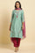 Seas Green Embroidered Kurta, Pants & Dupatta Set