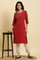 Red Mukaish Printed Festive Straight Kurta