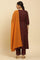 Brown Embroidered Flared Kurta, Pants And Dupatta Set