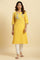 Yellow Cotton Swiss Dot Embroidered Kurta