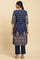 Blue Printed Festive Kurta wirh Side Tie-up Design