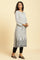 White and Black Striped Schiffli Embroidered Straight Kurta