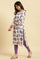 Ecru Relaxed Fit Straight Kurta With Purple Floral Print