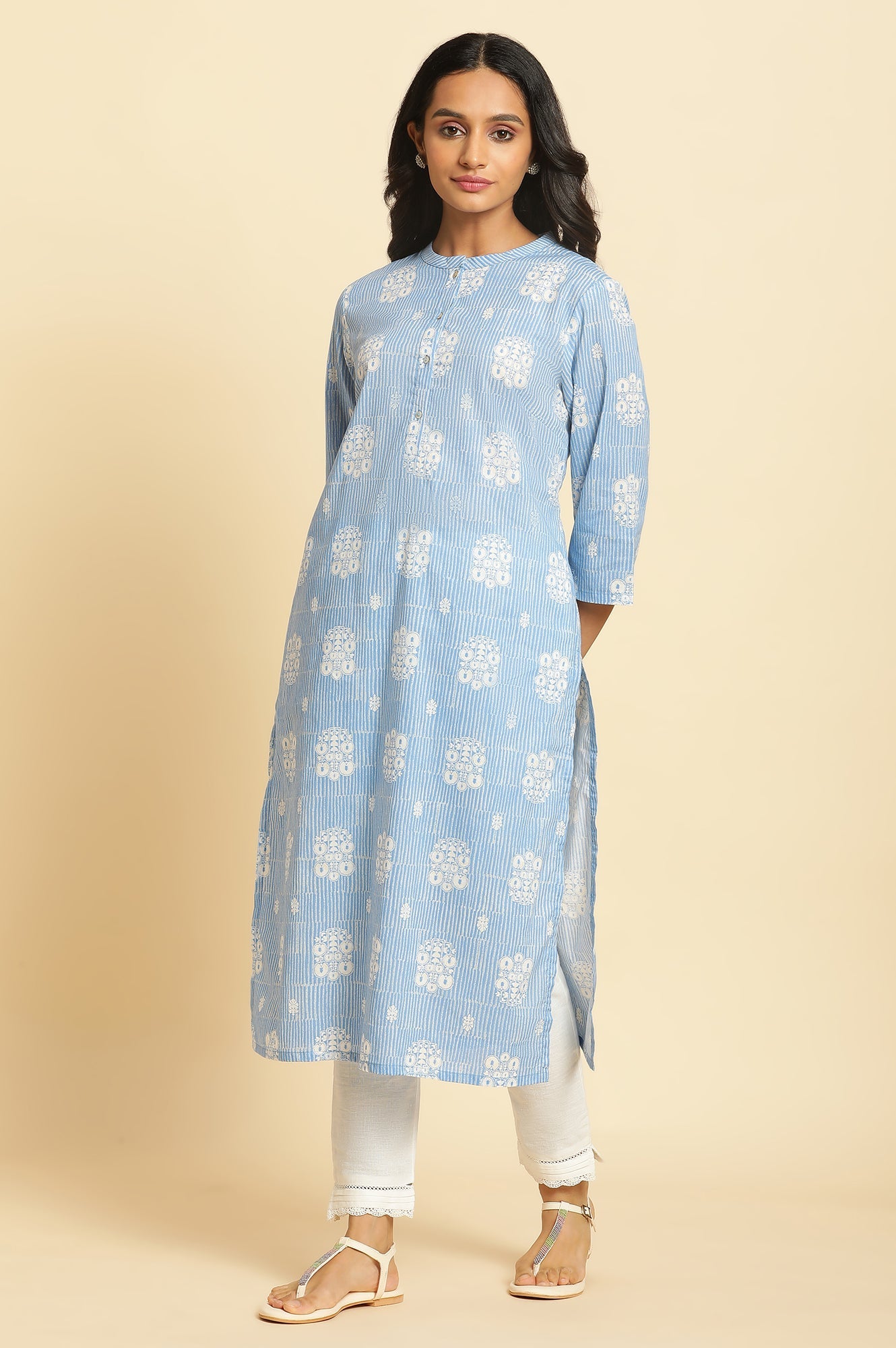 Blue Printed Straight Kurta