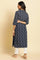 Dark Blue Geometric Printed Straight Kurta