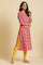 Red Straight Kurta With Multi-Coloured Print