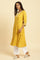 Yellow Glitter Floral Printed Kurta With Embroidered Yoke