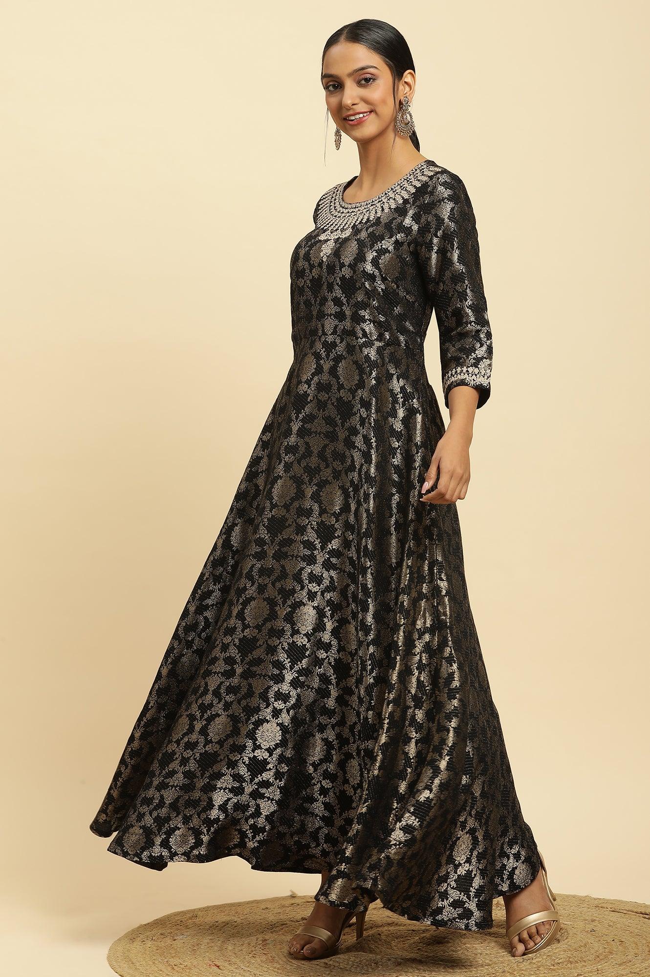 Black Jacquard Embroidered Ethnic Dress
