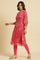 Pink Chiffon Printed Kurta with Multi-coloured Floral Embroidery