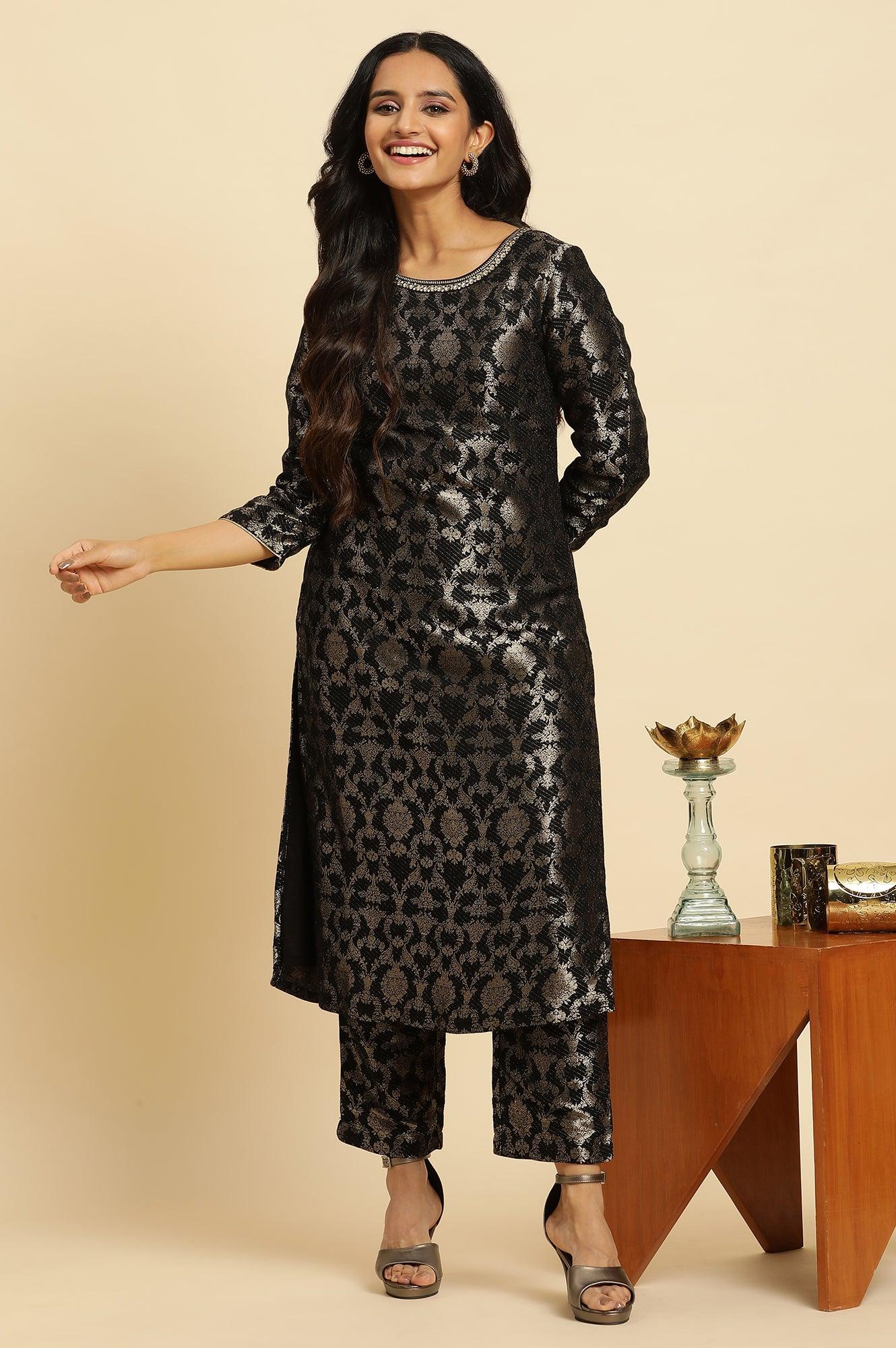 Black Rayon Jacquard Festive Kurta