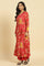 Red Floral Printed Flared Kurta