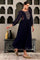 Navy Blue Solid Embroidered Yoke Chiffon Gathered Dress