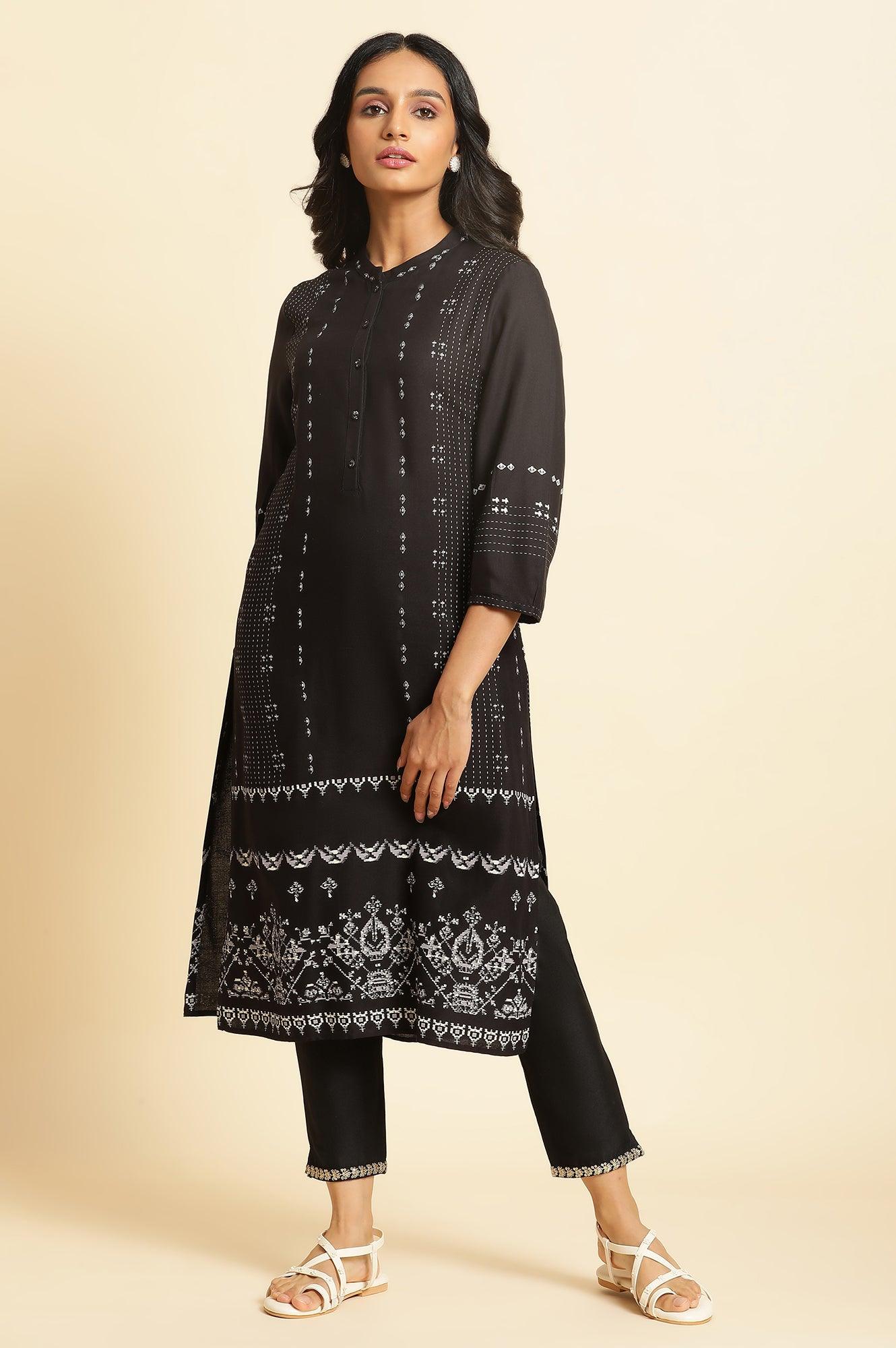 Black Geometric Printed Kurta