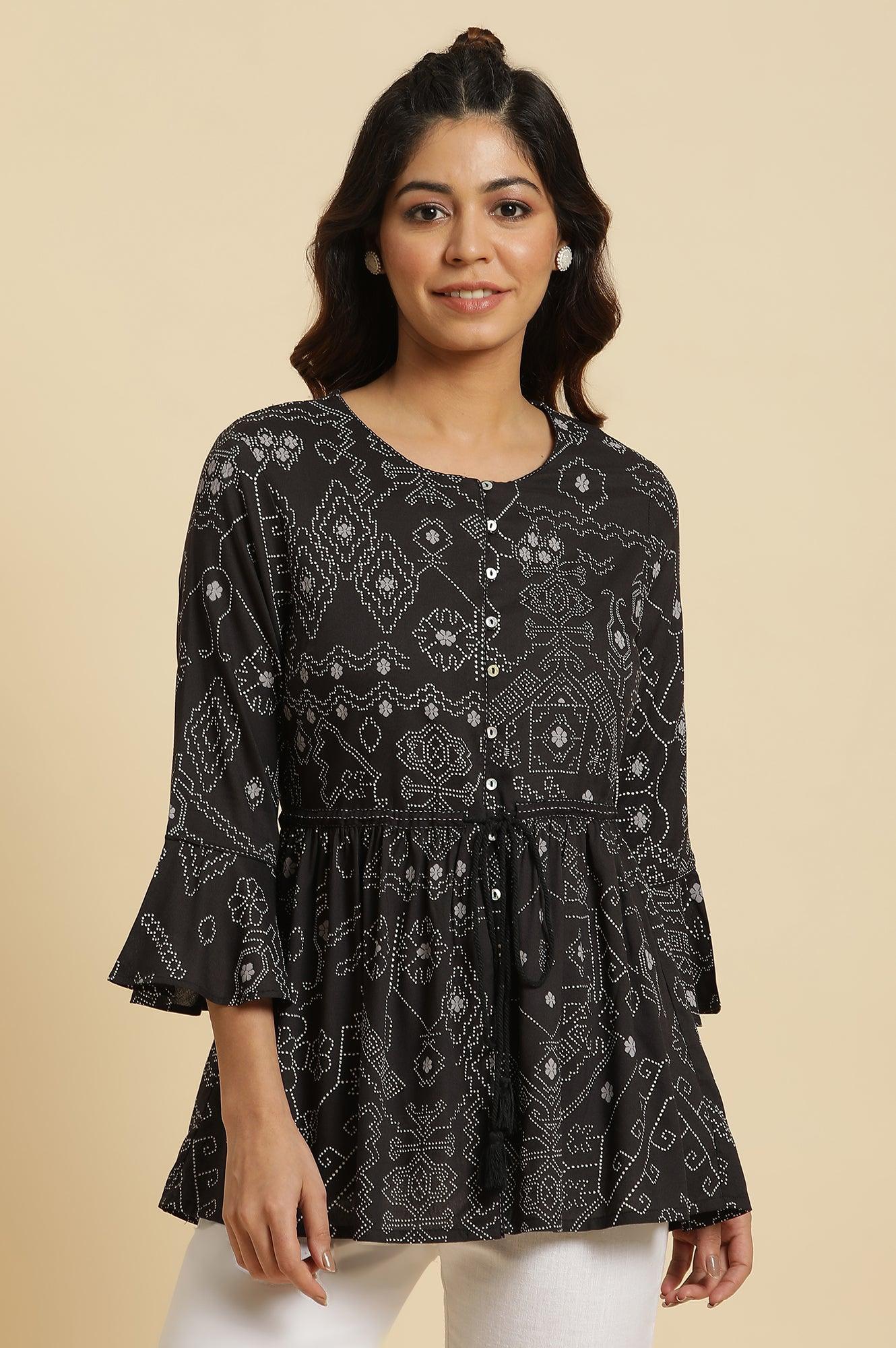 Black A-Line Peplum Printed Top