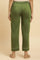 Olive Green Straight Pants With Embroidered Hemline