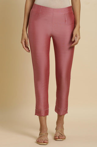 Pink Festive Solid Slim Pants