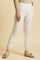 White Thread Embroidered Rayon Flared Kurta and Slim Pant Set