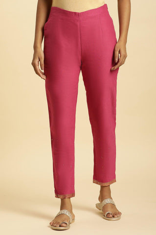 Pink Slim Pants With Metallic Sequin