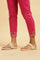 Pink Slim Pants With Embroidered Hemline