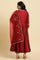 Dark Red Zari Embroidered Festive Kurta, Pant And Dupatta Set