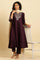 Purple Panelled Embroidered Kurta, Slim Pants And Dupatta Set