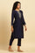 Blue Zari Embroidered Straight Kurta, Pants And Dupatta Set