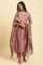 Orchid Pink Embellished Kurta, Pants And Jacquard Dupatta Set