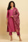 Pink Embellished Kurta, Pants And Jacquard Dupatta Set