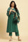 Green Solid Kurta, Pants And Jacquard Dupatta