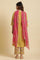 Yellow Floral Printed Kurta, Pants And Pink Dupatta Set