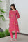 Pink Floral Printed Chiffon A-Line Kurta and Tights Set